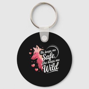Hij Houdt Me Veilig Zij Houdt Me Wolf Kunst Minnaa Sleutelhanger