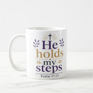 Hij houdt mijn stappen inspirerende christelijke q koffiemok