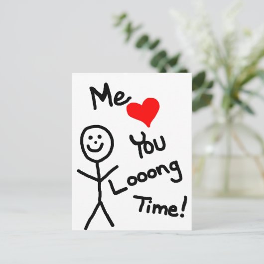 Hij houdt van je stok persoon Cartoon Briefkaart (Staand voorkant)