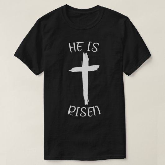 Hij is blij Christelijk Pasen Jezus Kruis T-shirt (Design voorkant)