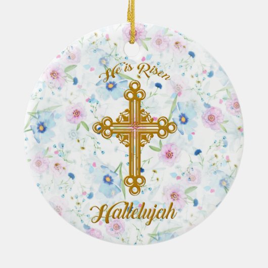 Hij is Christelijk Pasen Keramisch Ornament (Achterkant)