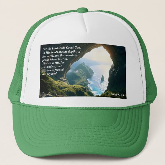 Hij is de Grote God, God en Scheppingsvers Trucker Pet (Voorkant)