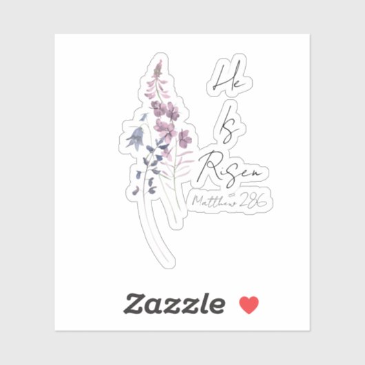 Hij is de Paarse Floral Script Pasen Sticker (Vel)