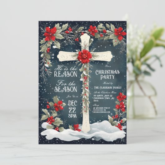 Hij is de Rede voor het Seizoen Cross Kerstmis Kaart (Staand voorkant)