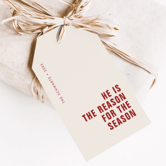 Hij is de reden voor het seizoen Christelijk rood Cadeaulabel