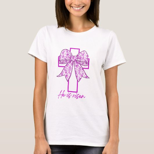 Hij is de Risen Cross Floral Retro Croquette Bow T-shirt (Voorkant)