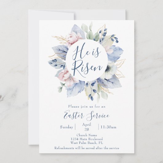 Hij is de Risen Floral Wreath Church Paasdienst Kaart (Voorkant)