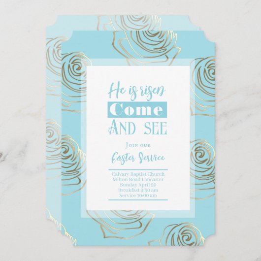 Hij is de Robin Egg Blue Easter Invitation Kaart (Voorkant / Achterkant)