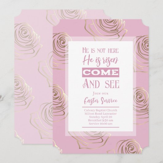 Hij is de roze Paasuitnodiging Kaart (Voorkant / Achterkant)