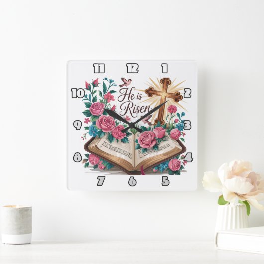 Hij is de verrezen Bloemenbijbel Vierkante Klok (Huis)