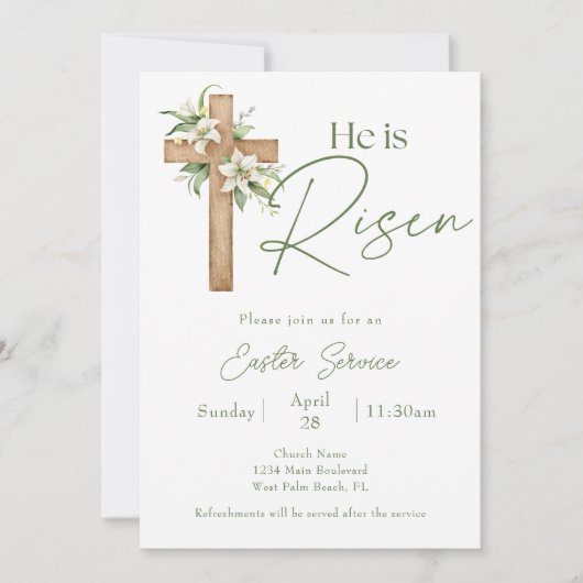 Hij is de Verrezen Bloemenkruis Kerk Paasdienst Kaart (Voorkant)