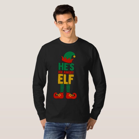  hij is een angry Elf T-shirt (Voorkant volledig)
