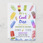 Hij is een Cool One Boy Popsicle 1st Birthday Part Kaart (Voorkant)