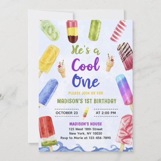 Hij is een Cool One Boy Popsicle 1st Birthday Part Kaart (Voorkant)