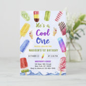 Hij is een Cool One Boy Popsicle 1st Birthday Part Kaart (Staand voorkant)