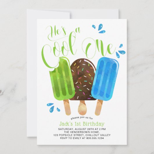 Hij is een Cool One Boy Popsicle Eerste Dag Kaart (Voorkant)
