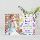 Hij is een coole One Boy Popsicle 1st Birthday Pho Kaart (Staand voorkant)