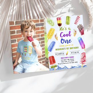 Hij is een coole One Boy Popsicle 1st Birthday Pho Kaart