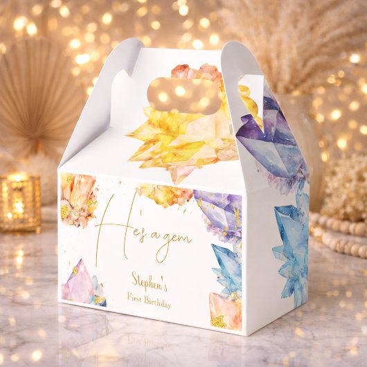 Hij is een Gem Verjaardagskristallen Jongens water Bedankdoosjes