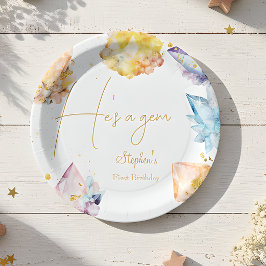 Hij is een Gem Verjaardagskristallen Jongens water Papieren Bordje