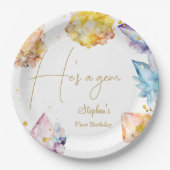 Hij is een Gem Verjaardagskristallen Jongens water Papieren Bordje (Voorkant)