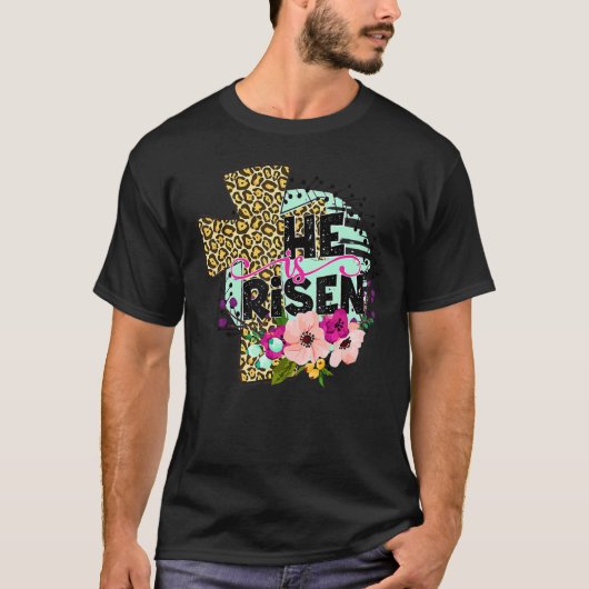 Hij is een gewonde Floral Cross Christelijk Jezus  T-shirt (Voorkant)