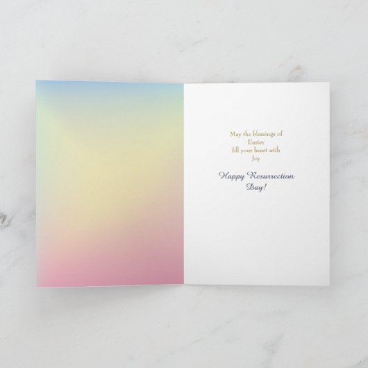 Hij is een gouden kruispaaskaart met schroefkaart notitiekaartje (Binnen)