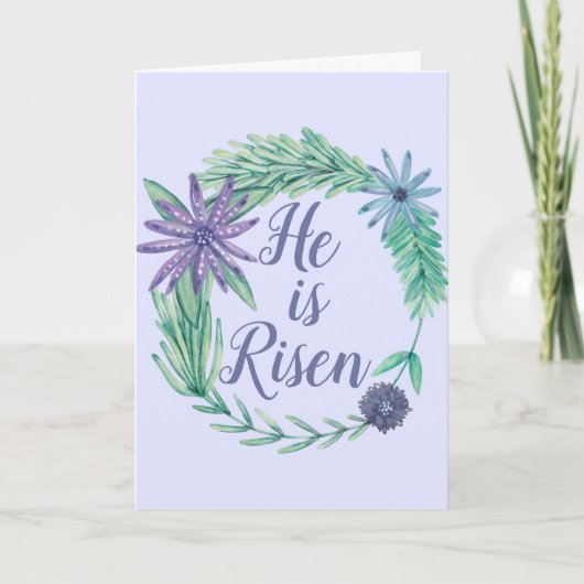 Hij is een Paarse Religieus paasbijbeltje Feestdagen Kaart (Voorkant)