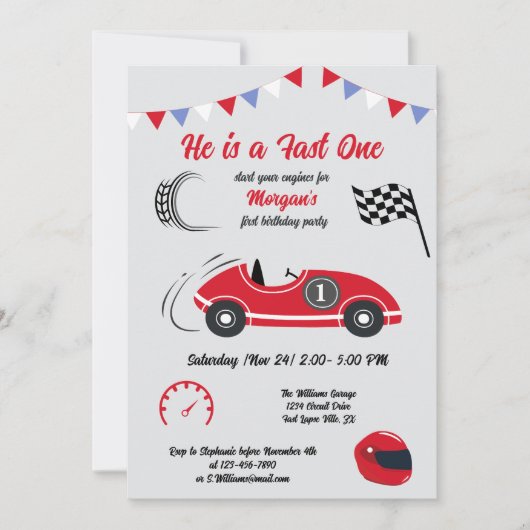Hij is een snelle en feestelijke rode race auto ve kaart (Voorkant)