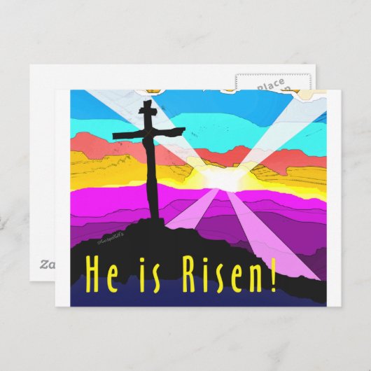 Hij is een vergroot Christelijk cadeauontwerp Briefkaart (Voorkant / Achterkant)