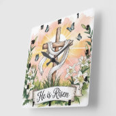 Hij is een verrezen kruis lelies met Pasen Vierkante Klok (Hoek)