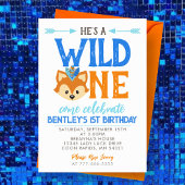 Hij is een wild one 1st Birthday Party Kaart