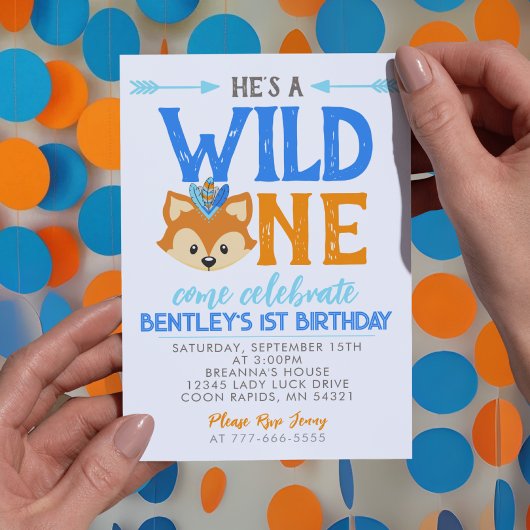 Hij is een wild one 1st Birthday Party Kaart
