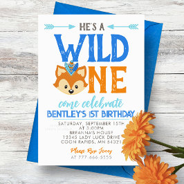 Hij is een wild one 1st Birthday Party Kaart