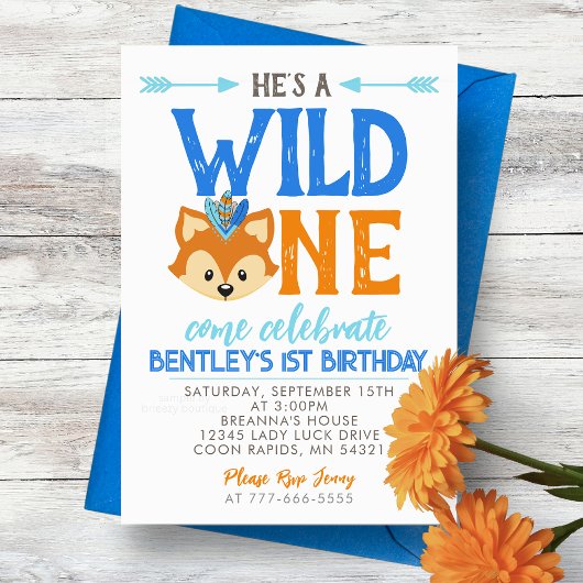 Hij is een wild one 1st Birthday Party Kaart