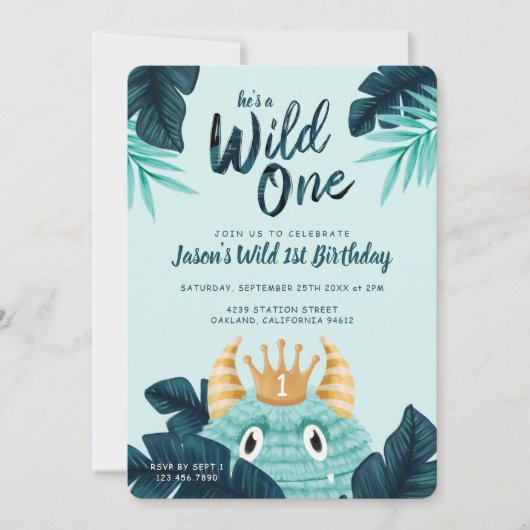 Hij is een Wild One Blue Monster & Tropisch Oerwou Kaart (Voorkant)