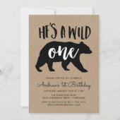 Hij is een Wild One First Birthday Party Kaart (Voorkant)