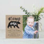 Hij is een Wild One Foto First Birthday Kaart (Staand voorkant)