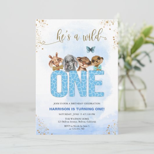 Hij is een Wild One Safari 1 zaterdag Kaart (Staand voorkant)