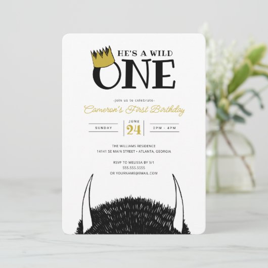 Hij is een Wilde 1 - 1e verjaardag Gouden Kroon Kaart (Staand voorkant)