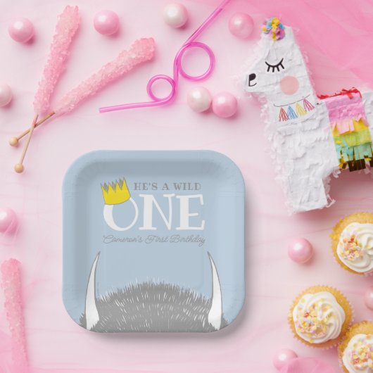 Hij is een Wilde 1 - 1e verjaardag kweekblauw Papieren Bordje (Feest)