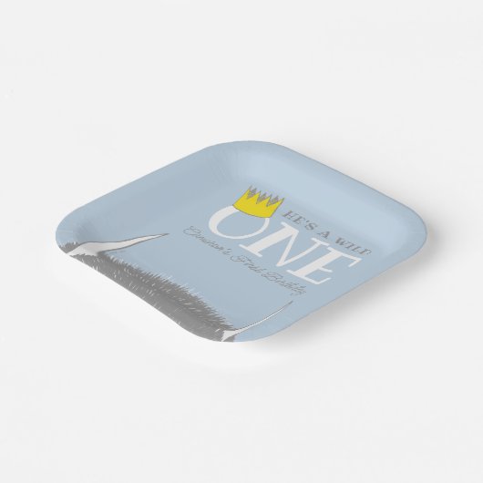 Hij is een Wilde 1 - 1e verjaardag kweekblauw Papieren Bordje (Gebogen)