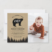 Hij is een wilde. | Foto van Rustic First Birthday Kaart (Voorkant)