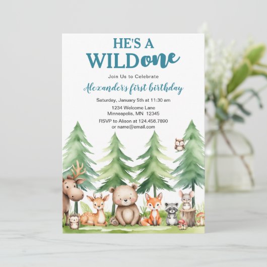 Hij is een wilde - Woodland Animals 1st Birthday Kaart (Staand voorkant)