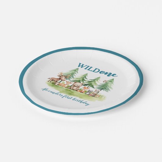 Hij is een wilde - Woodland Animals 1st Birthday Papieren Bordje (Gekanteld)