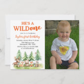 Hij is een wilde Woodland Animals Foto 1e B-dag Kaart (Voorkant)