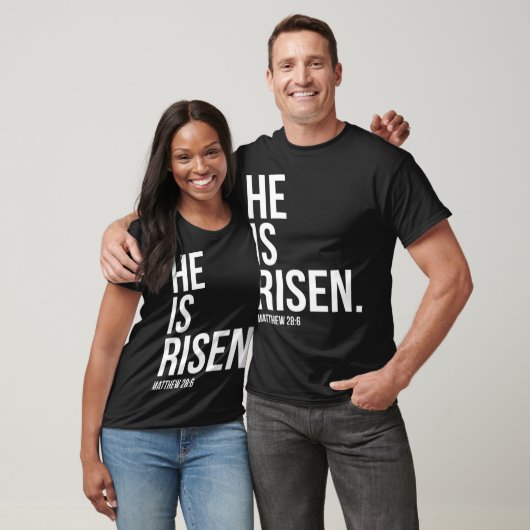Hij is gerezen Bijbelscriptie verse Christelijk T-shirt (Unisex)