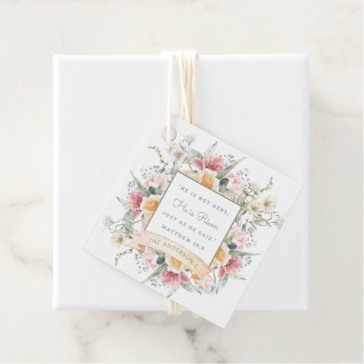 Hij is gerezen Floral Scriptpaasherrijving Bedankjes Labels (In situ)
