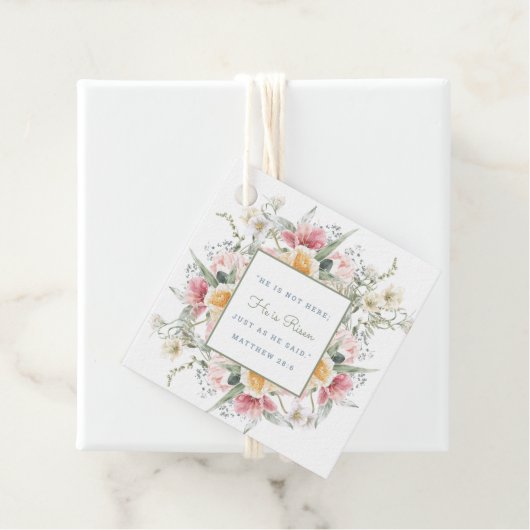 Hij is gerezen Floral Scriptpaasherrijving Bedankjes Labels (In situ)