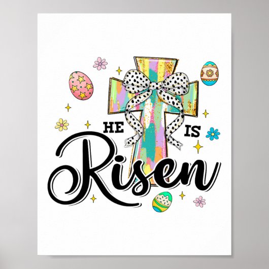 Hij is getogen Cross Coquette Bow Eggs Christelijk Poster (Voorkant)